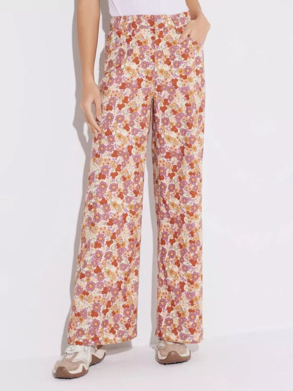WILD FABLE retro 70s cream floral print mid-rise wide leg corduroy pants TARGET